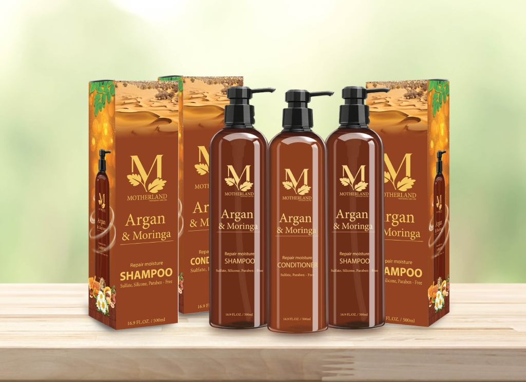 Combo 2 Dầu Gội 1 Dầu Xả Argan & Moringa Motherland 1500ml dành cho tóc dầu, tóc rụng