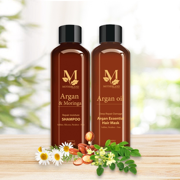 Combo dầu gội + dầu hấp Motherland Argan | Giải pháp phục hồi hư tổn cho tóc dầu. tóc rụng 200ml