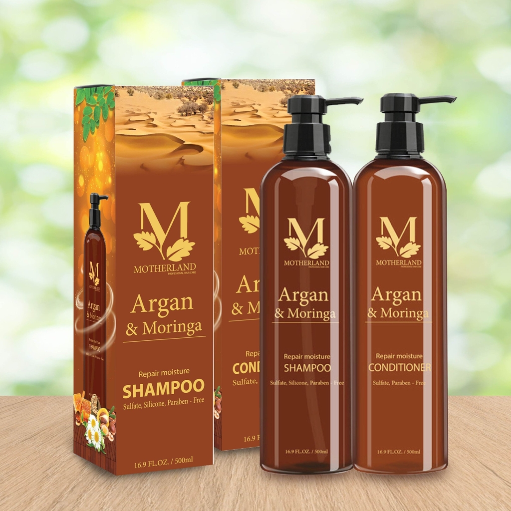Cặp dầu gội, xả hữu cơ Argan Motherland | Giảm rụng | Kích thích mọc tóc | Kiềm dầu chống bết tóc