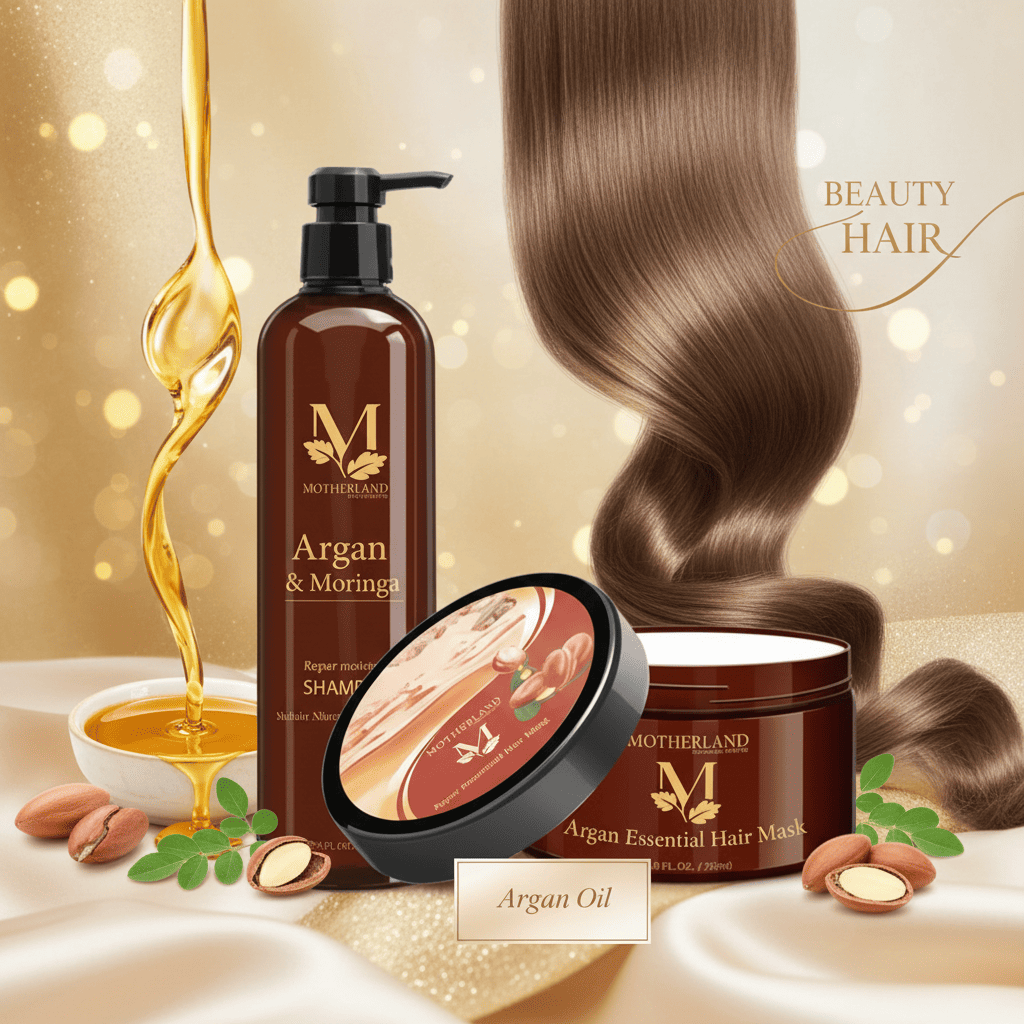 Combo dầu gội hữu cơ + Dầu hấp Motherland Argan Essential Hair Mask | Chăm sóc toàn diện cho mái tóc 1000ml
