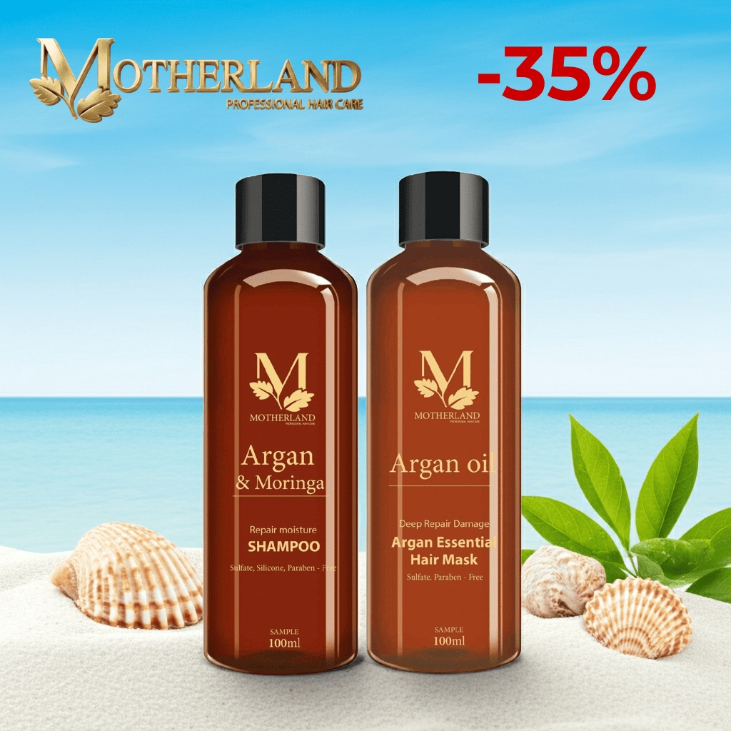 Combo dầu gội + dầu hấp Motherland Argan | Giải pháp phục hồi hư tổn cho tóc dầu. tóc rụng 200ml
