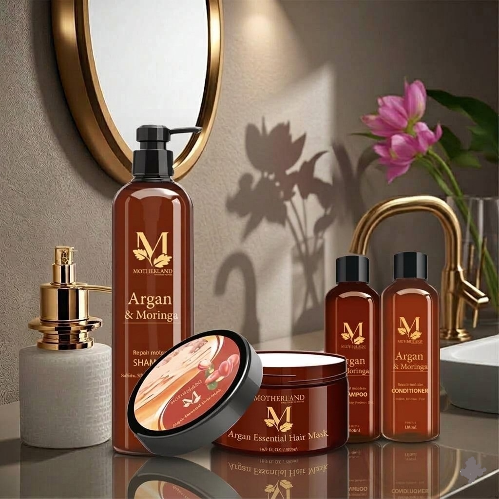 Combo dầu gội hữu cơ Motherland + Dầu hấp Motherland Argan Essential Hair Mask | Chăm sóc toàn diện cho mái tóc 1000ml
