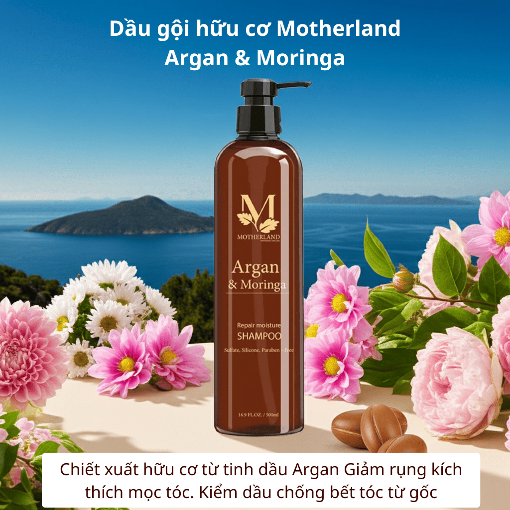 Dầu gội hữu cơ Motherland Argan & Moringa (Dung tích 500ml)