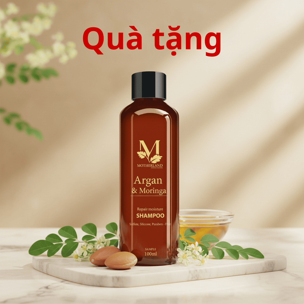 Dầu gội hữu cơ Motherland Argan & Moringa | Giảm rụng Kích thích mọc tóc Kiềm dầu Chống bết tóc từ gốc 100ml