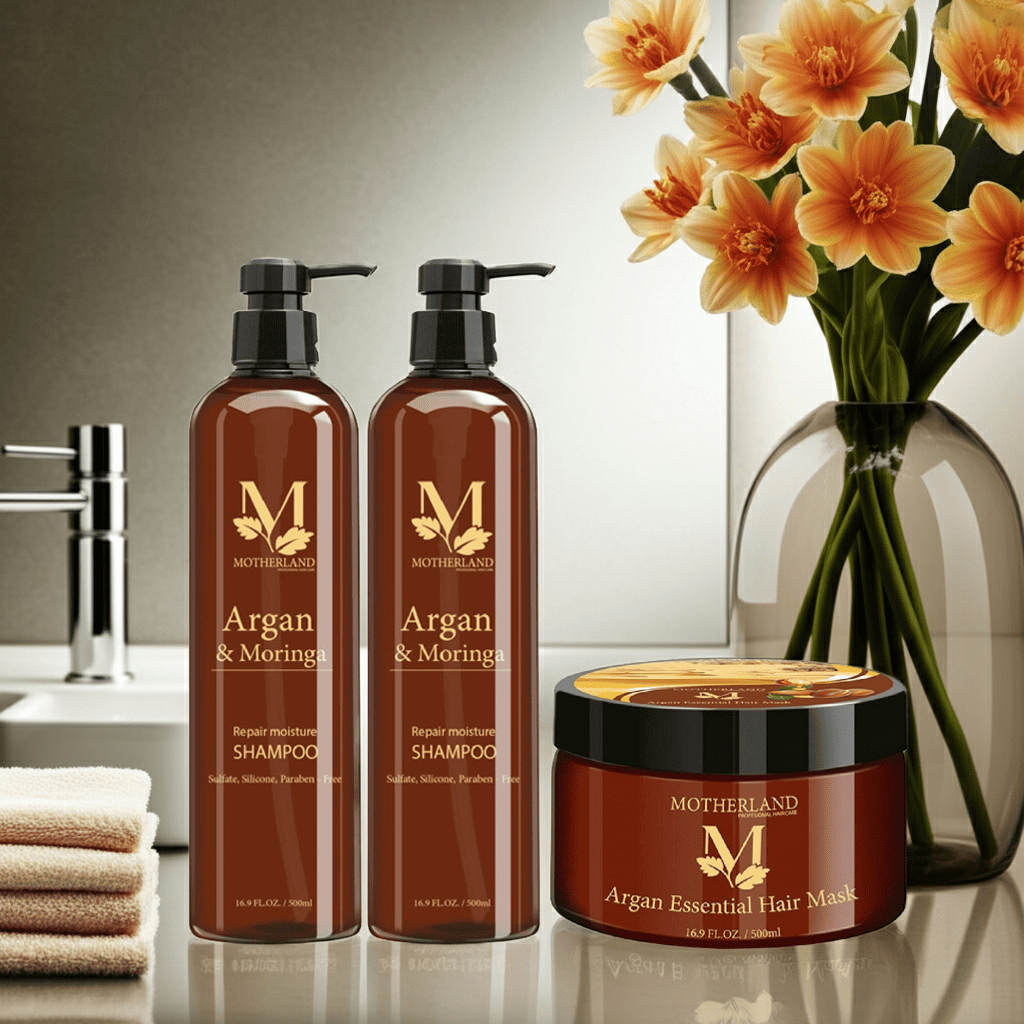 Combo dầu gội, xả, hấp Motherland Argan & Moringa 1500ml Chăm sóc toàn diện cho mái tóc 1500ml