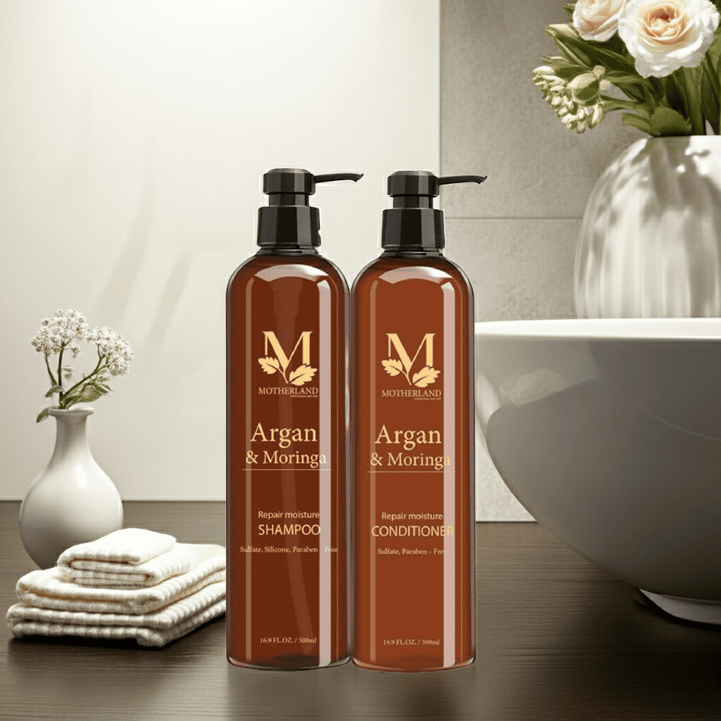 Cặp dầu gội, xả hữu cơ Argan Motherland | Giảm rụng | Kích thích mọc tóc | Kiềm dầu chống bết tóc