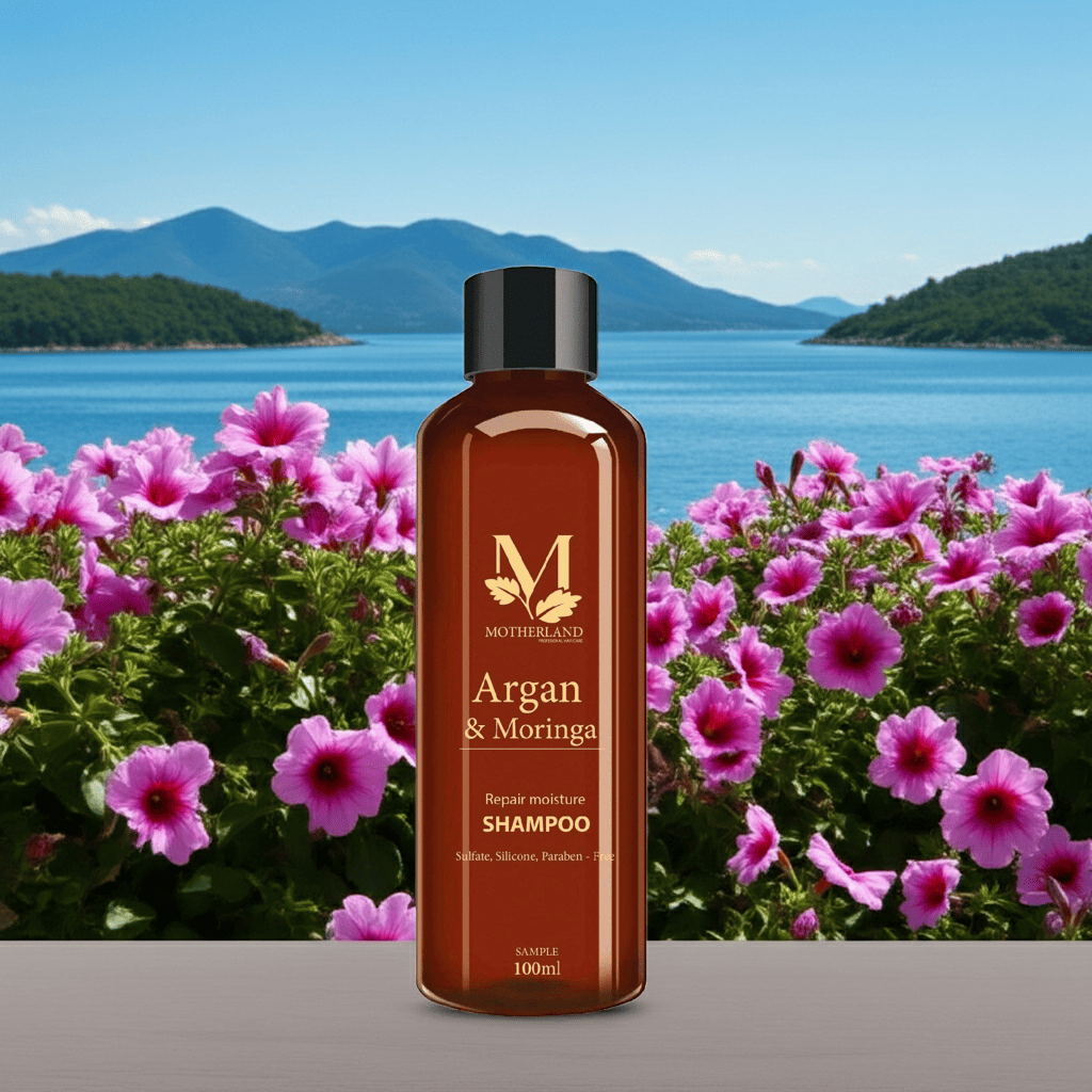 Dầu gội hữu cơ Motherland Argan & Moringa | Giảm rụng Kích thích mọc tóc Kiềm dầu Chống bết tóc từ gốc 100ml