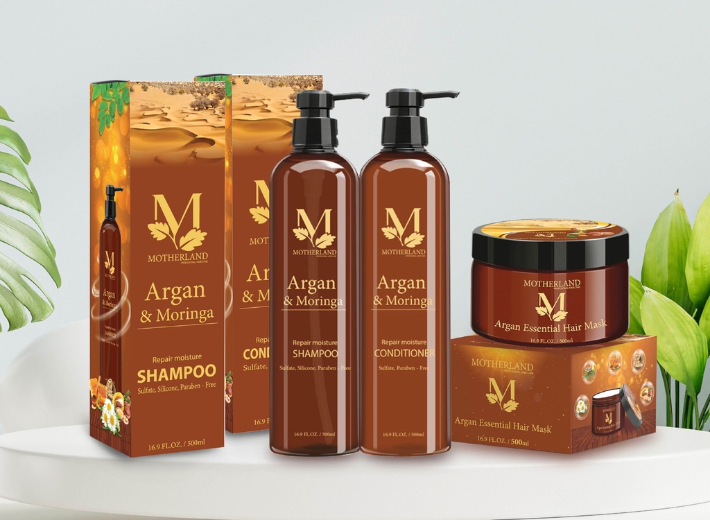 Combo dầu gội, xả, hấp Motherland Argan & Moringa 1500ml Chăm sóc toàn diện cho mái tóc 1500ml