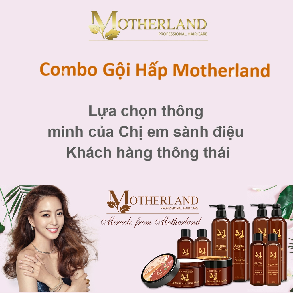 Combo dầu gội hữu cơ Motherland + Dầu hấp Motherland Argan | Giải pháp phục hồi hư tổn cho tóc dầu, tóc rụng 1000ml