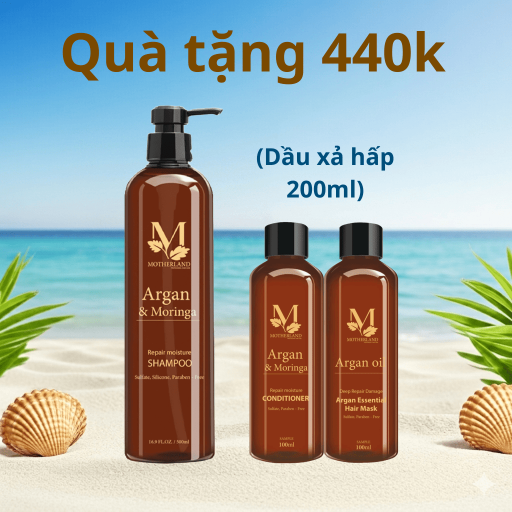 Dầu gội hữu cơ Motherland Argan & Moringa| Giảm rụng | Kích thích mọc tóc | Kiềm dầu chống bết tóc