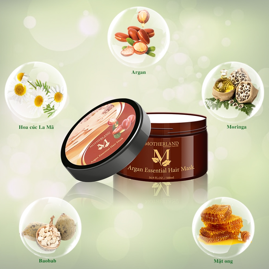 Dầu hấp Motherland Argan Essential Hair Mask | Phục Hồi Tái Tạo Cấu Trúc | Trẻ Hoá Tóc 500ml