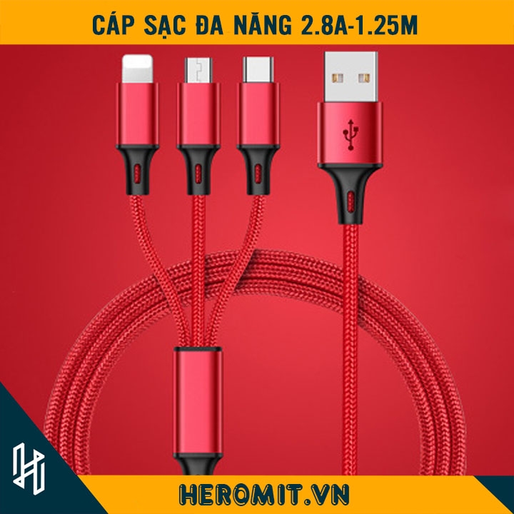 Cáp sạc đa năng 2.8A Iphone Type-C Android 3 trong 1