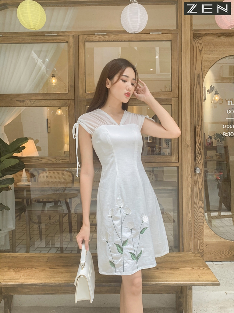 Đầm Linen suông 2 dây LAHSTORE màu trắng |FAW368