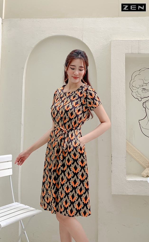 21/V044/02 VÁY SUÔNG, CT, ĐAI EO, CHỮ X CAM Zen Fashion