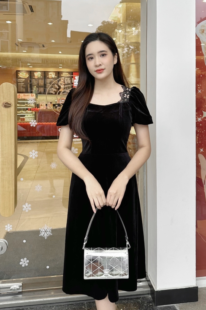 Váy nhung công sở nữ dáng xòe tay bồng thiết kế Chiffon - Chân váy |  ThờiTrangNữ.vn