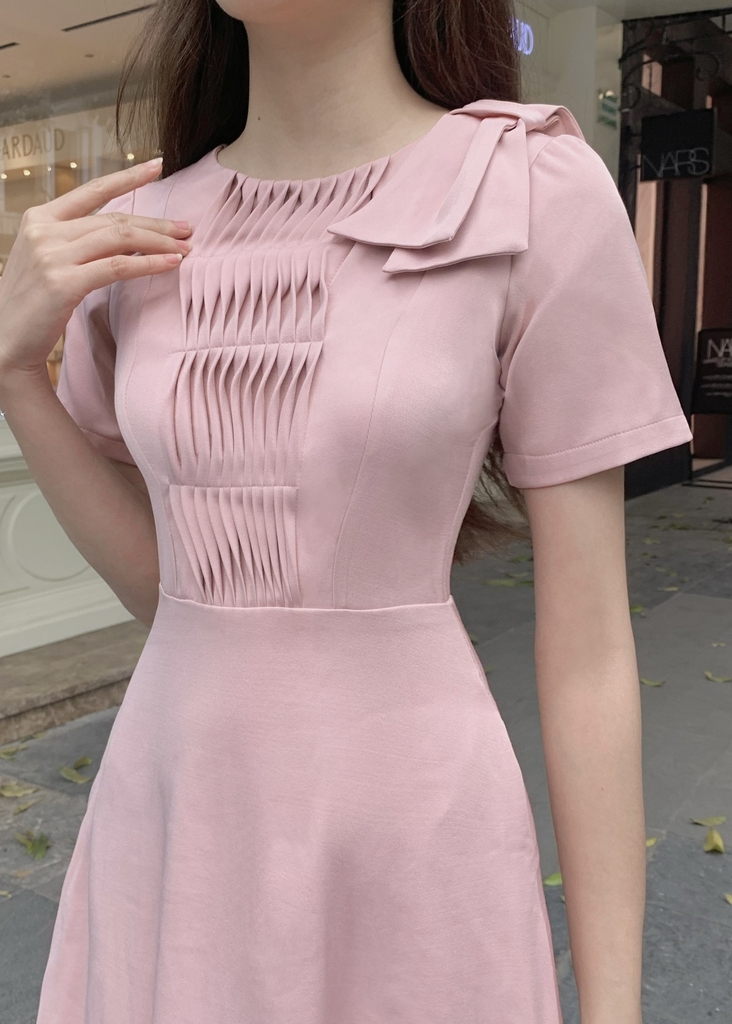 Bán sỉ đầm xòe màu hồng phối lưới kim sa - Bán sỉ thời trang mỹ phẩm