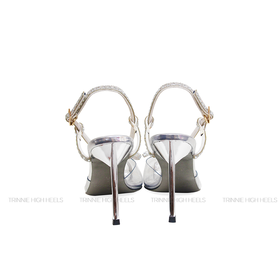 Souvenir Sandal Viền đá nơ mica trong suốt bạc