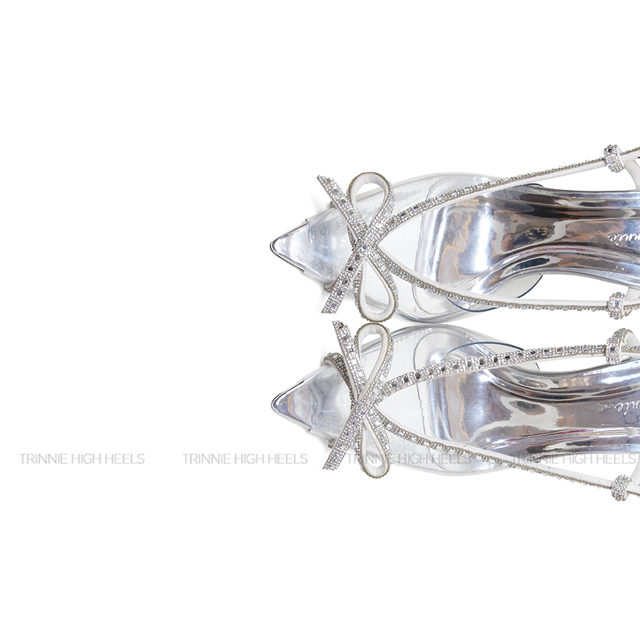 Souvenir Sandal Viền đá nơ mica trong suốt bạc