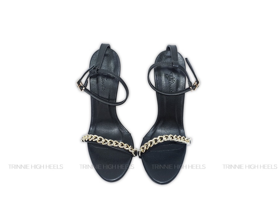 Souvenir sandal ngang mảnh phối xích 11P đen