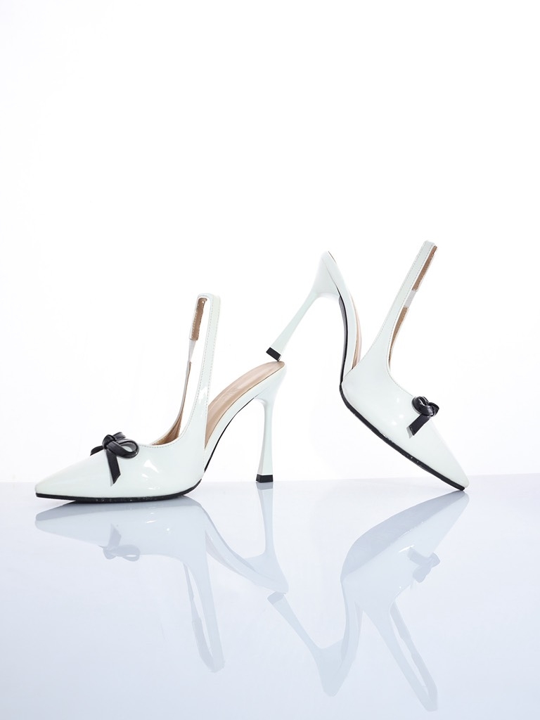 Slingback pu nơ trắng bóng