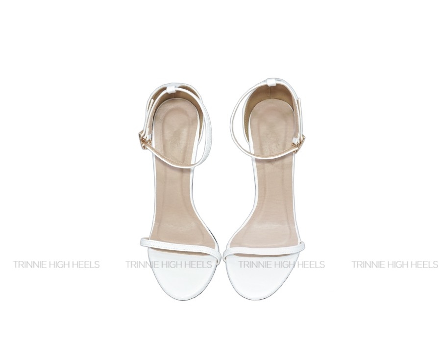 Sandal ngang mãnh gót metallic 9P Pu Trắng Bóng