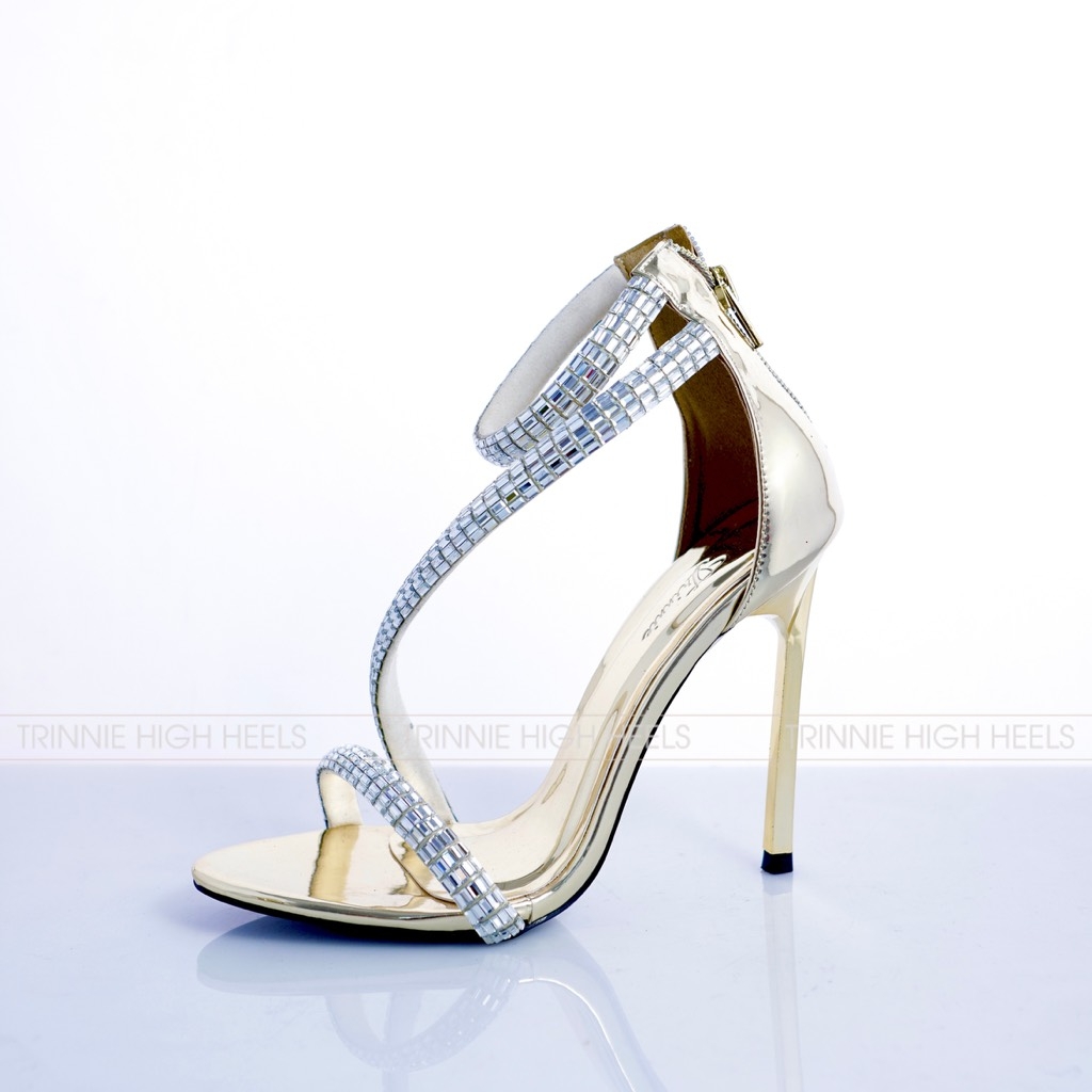 lap sandal đính đá trắng vàng đồng