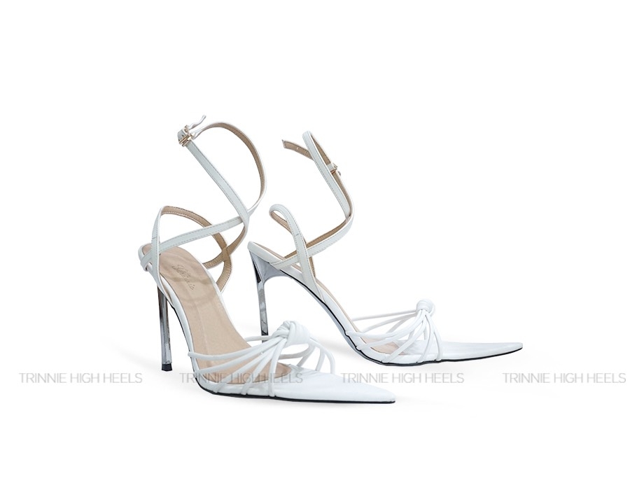 Souvenir sandal supper nhọn chéo dây 11cm trắng mờ
