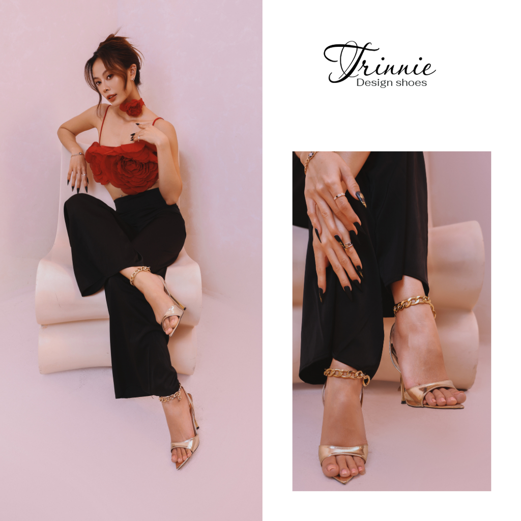 Eva sandal mũi nhọn khóa xích vàng đồng