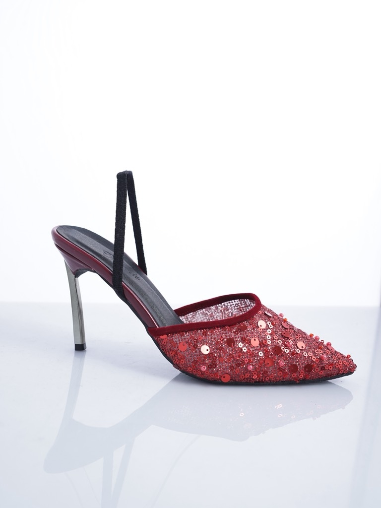 Lap slingback lưới kim tuyến đỏ