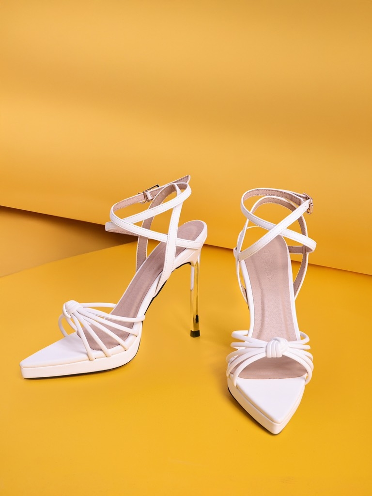 Souvenir sandal đúp supper nhọn chéo dây 11cm trắng mờ