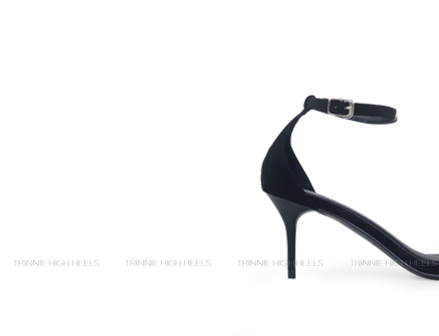 Ankle Strap Gót Nhọn Ngang Mãnh 7-9-11cm Đen Nhung