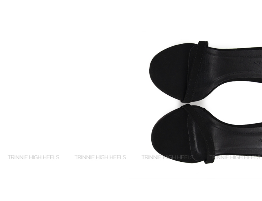 Ankle Strap Gót Nhọn Ngang Mãnh 7-9-11cm Đen Nhung