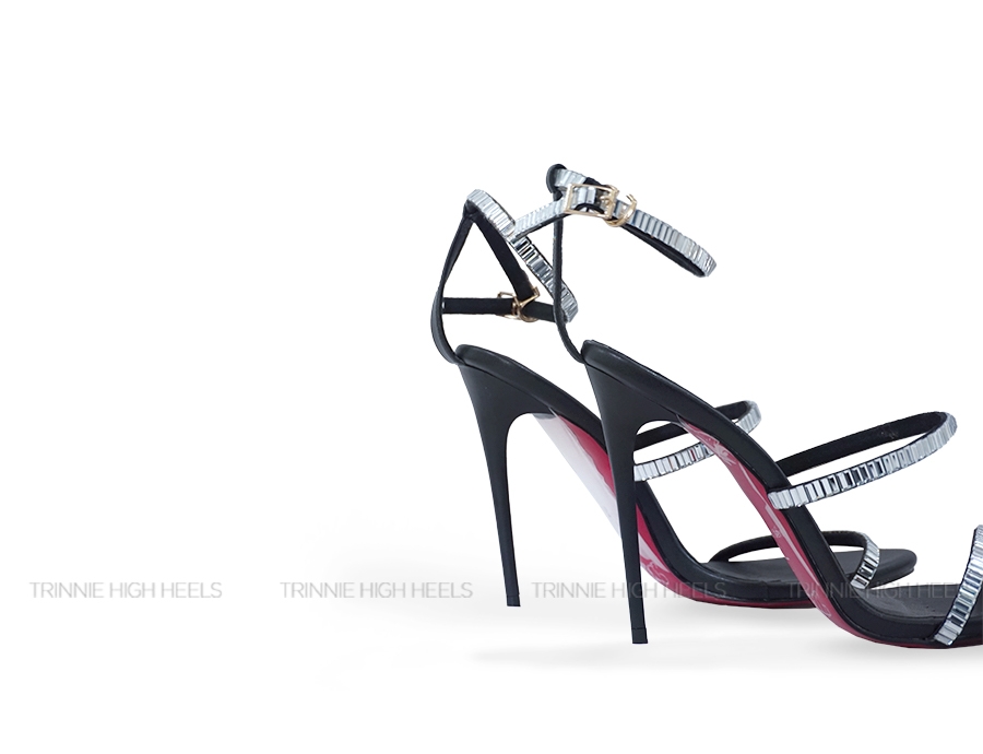 Souvenir sandal dây da gót  nhọn 11cm đen