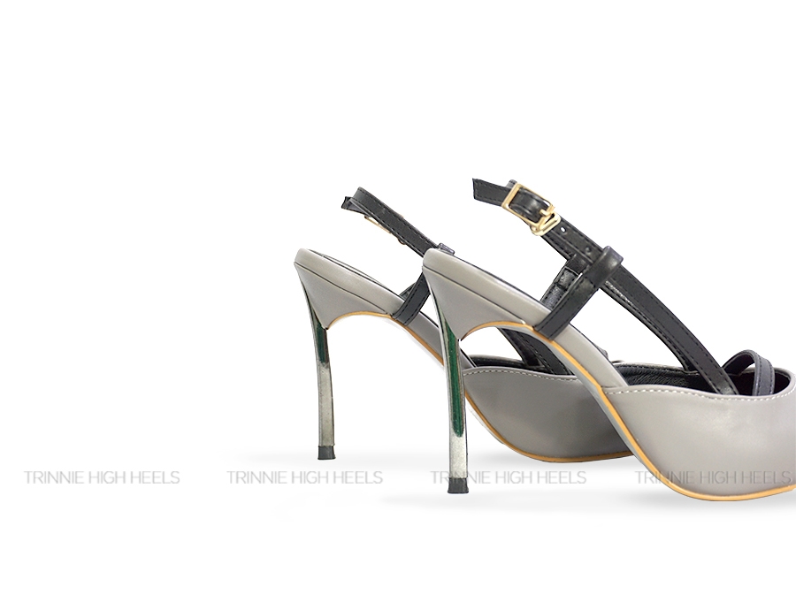 Souvenir slingback hở gót satin 9cm xám đen