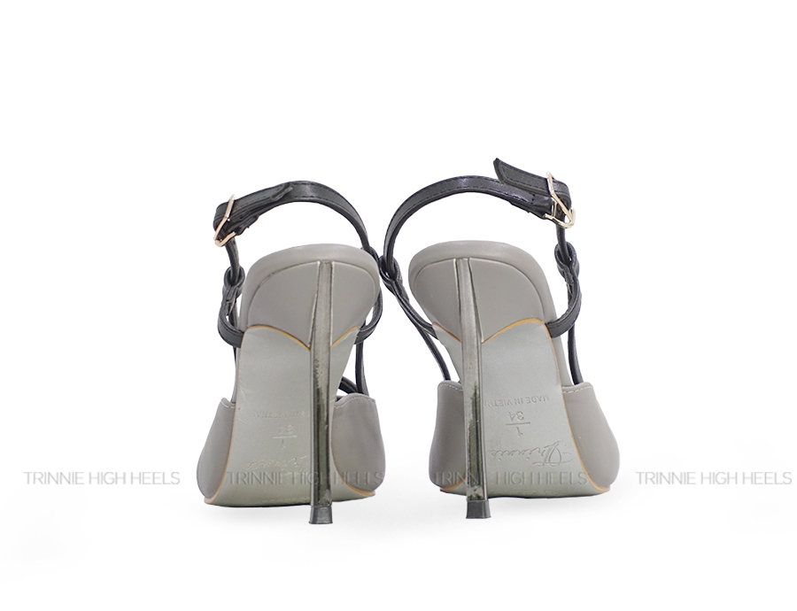 Souvenir slingback hở gót satin 9cm xám đen