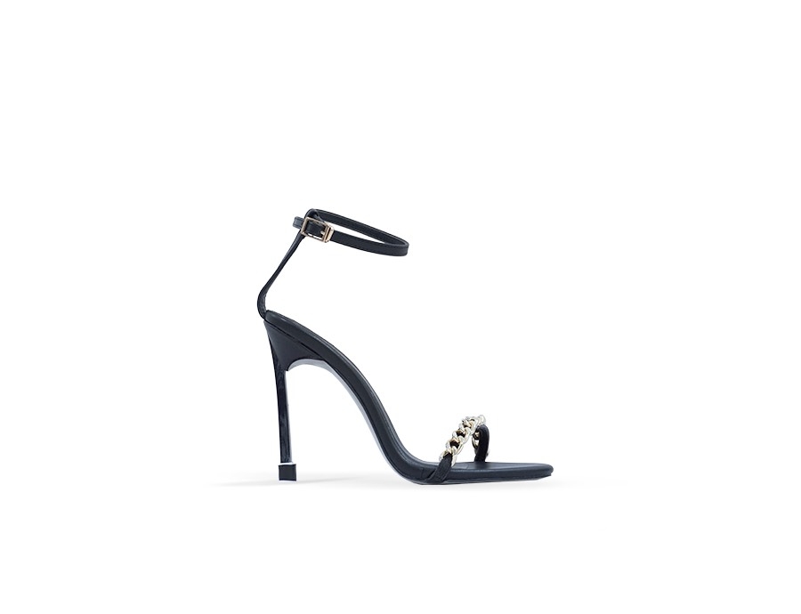 Souvenir sandal ngang mảnh phối xích 11P đen