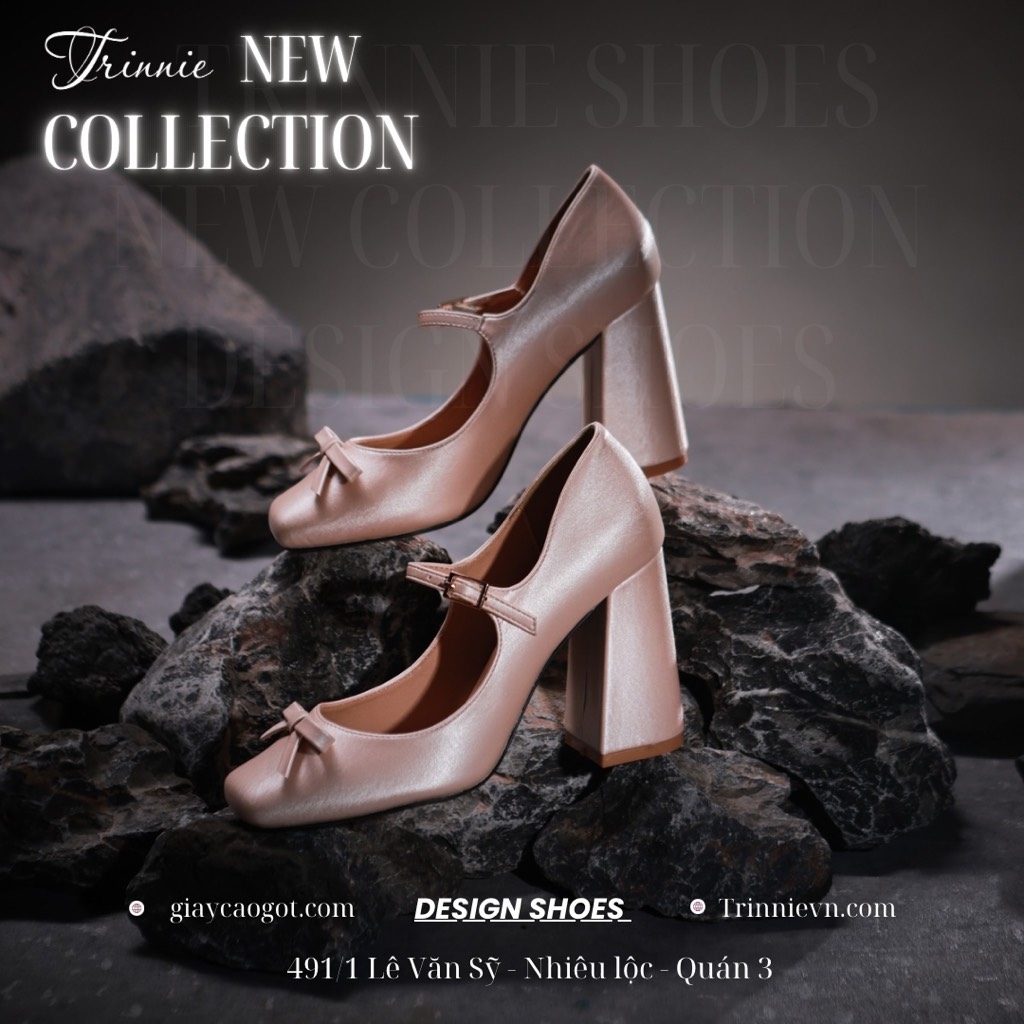 Sovereign femme pump mũi vuông satin hồng 9cm