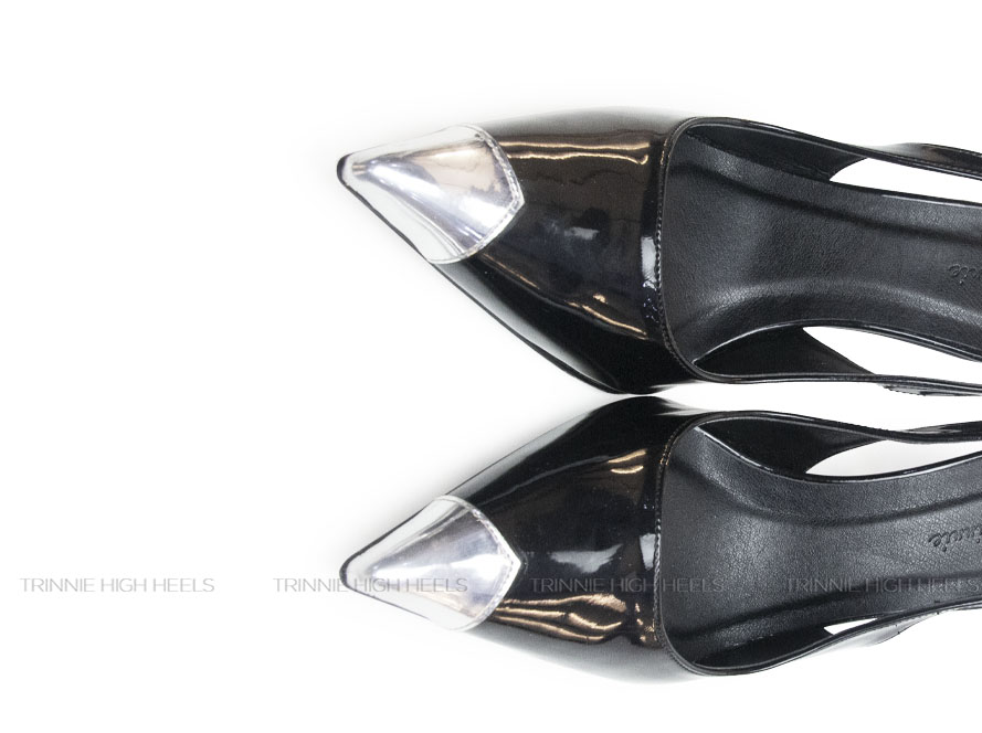 Souvenir Slingback Mũi Bạc 11cm Đen Bóng/ Trắng Bóng