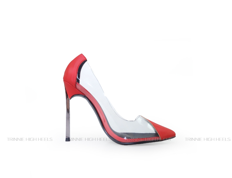 Pump Gót Sắt 11cm Satin Phối Trong