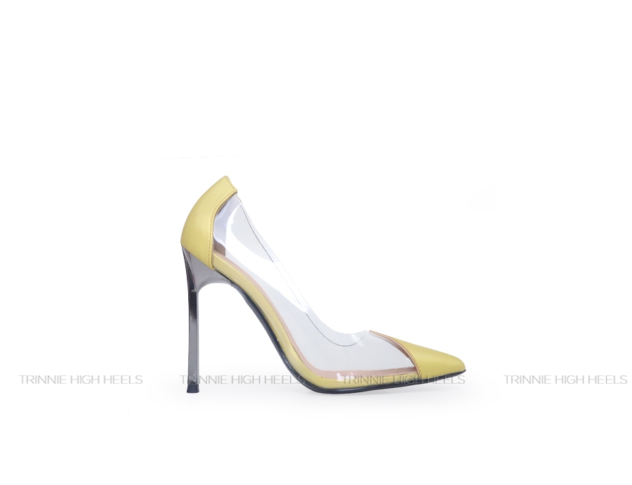 Pump Gót Sắt 11cm Satin Phối Trong