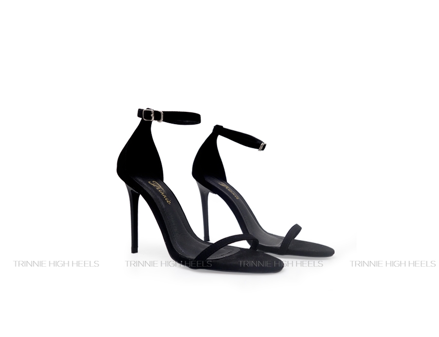 Ankle Strap Gót Nhọn Ngang Mãnh 7-9-11cm Đen Nhung