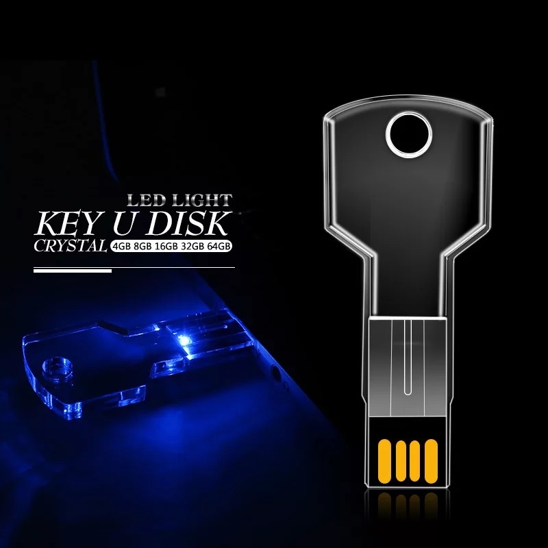 USB CHÌA KHÓA TRONG SUỐT CÓ ĐÈN LED NHIỀU MÀU