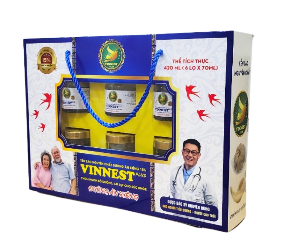 Yến Sào Đường Ăn Kiêng Nguyên Chất 15% VINNEST PLUS (Hộp 6 lọ)