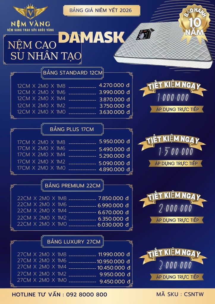 NỆM CAO SU NHÂN TẠO DAMASK - PHIÊN BẢN 2026