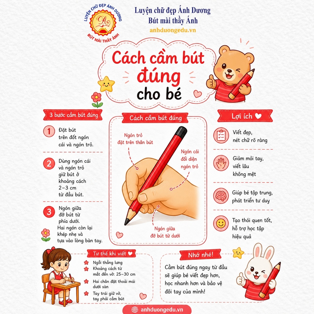 Cách cầm bút đúng cho bé – Hướng dẫn chi tiết giúp trẻ viết đẹp ngay từ đầu