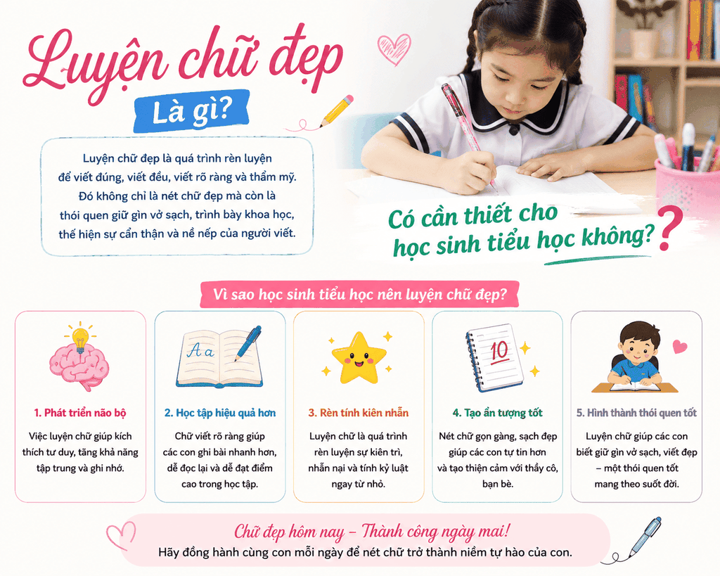 Luyện chữ đẹp là gì? Có cần thiết cho học sinh tiểu học không?