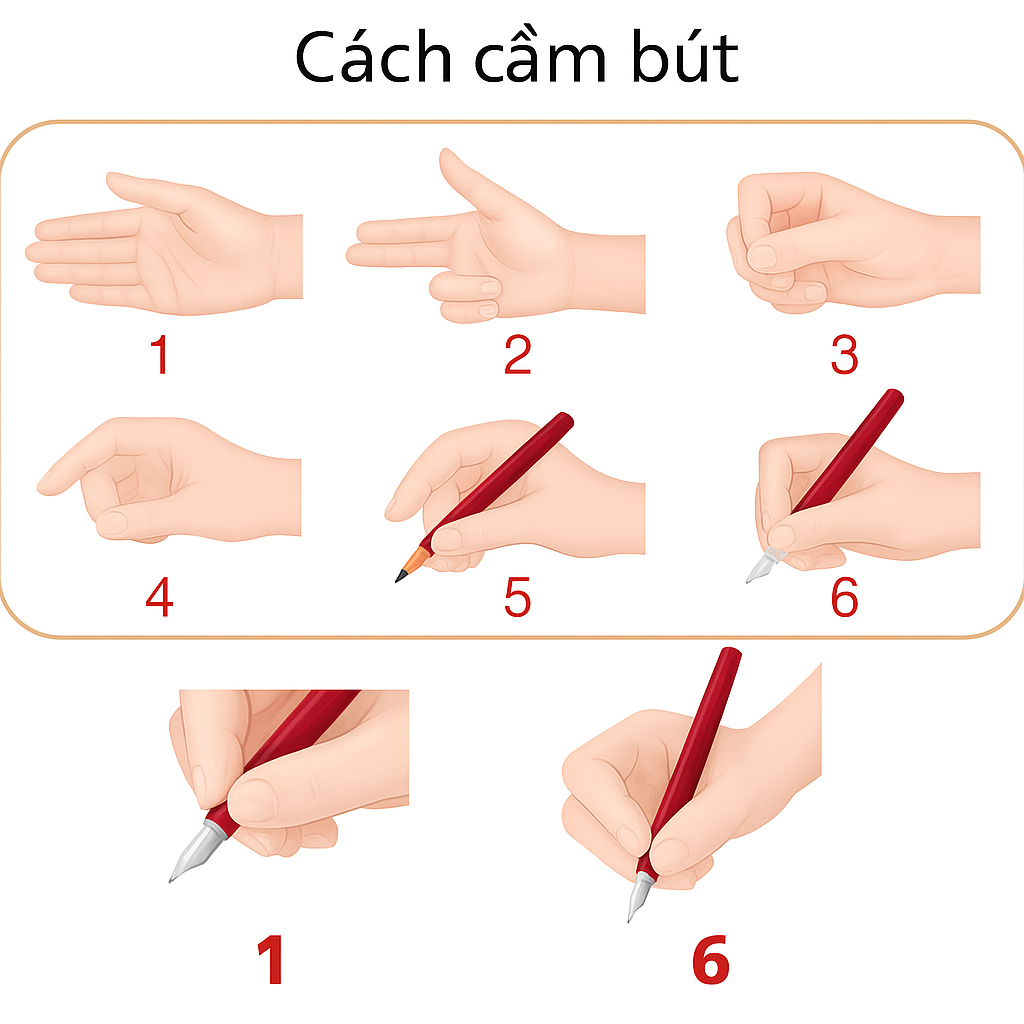 Hướng Dẫn 6 Bước Cầm Bút Chuẩn Cho Học Sinh Lớp 1–5: Viết Đẹp Không Đau Tay