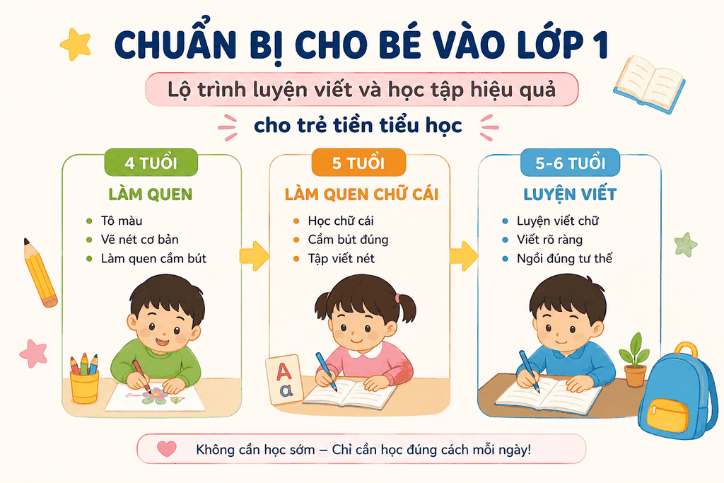Chuẩn bị cho bé vào lớp 1: Lộ trình luyện viết và học tập hiệu quả cho trẻ tiền tiểu học