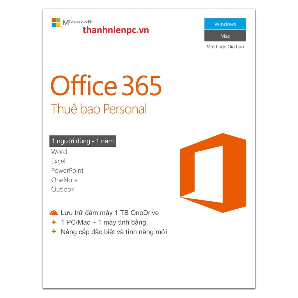 PM Microsoft Office 365 Personal 32/64 1YR Online QQ2-00003 | Công ty TNHH  Máy tính Thanh Niên