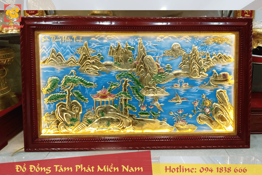 Tranh Sơn Thủy Hữu Tình bằng đồng vàng vẽ màu | Đồ Đồng Tâm Phát chi nhánh Miền Nam Tranh Sơn Thủy Hữu Tình Bằng Đồng Vàng Vẽ Màu | Đồ Đồng Tâm Phát Chi Nhánh Miền Nam